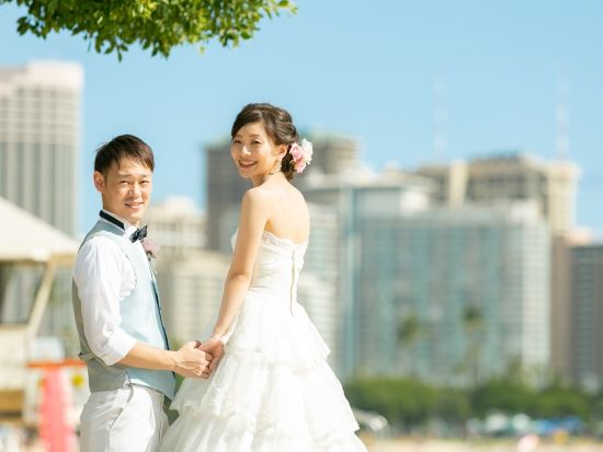 ハワイ　ビーチ＆チャペルフォト　アラモアナビーチ＋セントクレメンツ教会（撮影・衣装・メイク）