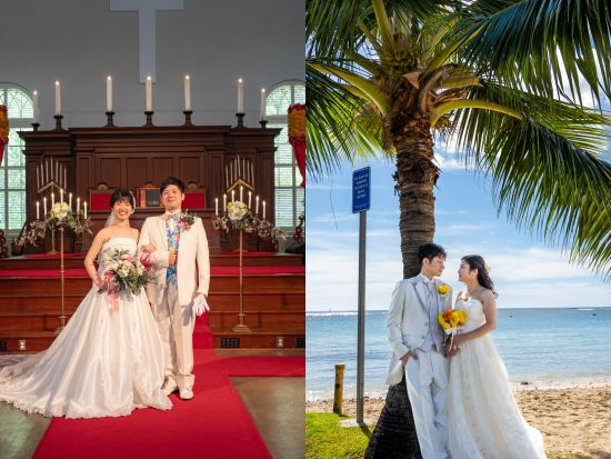 ハワイ　ビーチ＆チャペルフォト　アラモアナビーチ＋カワイアハオ教会（撮影・衣装・メイク）