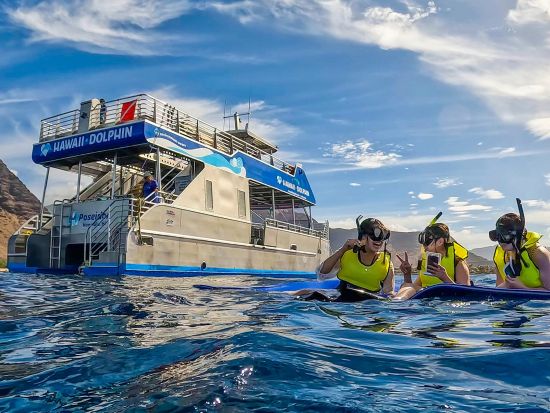 イルカ大学　イルカウォッチング＆シュノーケリングクルーズ　イルカと泳ぐプランも！マリンアクティビティも充実＜ランチ付き／日本語／ワイキキ＆コオリナ送迎可＞