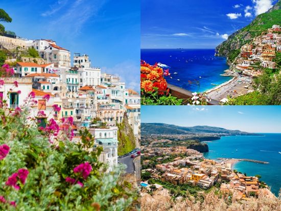 世界遺産アマルフィ海岸日帰り観光ツアー　ソレント＋ポジターノ＋アマルフィ訪問　各地でフリータイムあり！＜英語／混載／往復送迎付／軽食付／ナポリ発＞