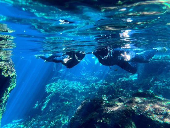 穴場のセノーテ ドスオホスシュノーケリング　グランセノーテ＋トゥルム遺跡＋プラヤ・デル・カルメン付きプランあり＜貸切／日本人インストラクター／昼食／カンクン発＞