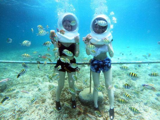 2島巡り ヒルトゥガン島＆オランゴ島 保護区シュノーケル＋バナナボート＆サップ付き　パラセーリングやシーウォーカー選択可＜日本語／BBQランチ＞