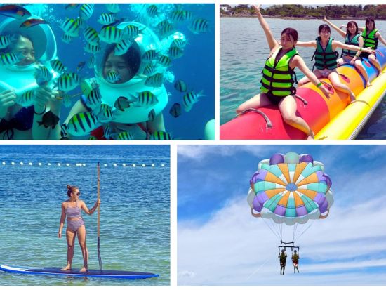 人気マリンスポーツパッケージ☆選べるパラセイリングかシーウォーカー！安心の日本語インストラクター同行＜送迎／BBQランチ付き＞