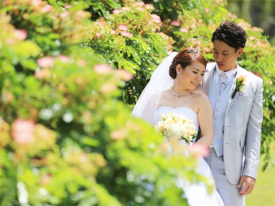 ハワイ　ガーデンフォト　モアナルアガーデン　「この木なんの木」をバックに撮影！ヘアメイク同行や追加カット撮影などのオプションもご用意（撮影・衣装・メイク）