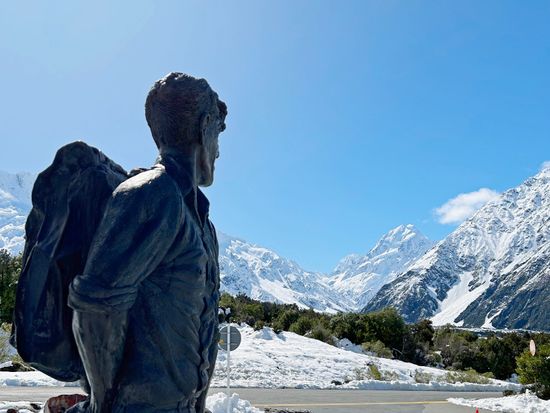 Mt Cook Winter Sir Ed Statue