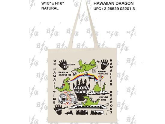 ハワイローカルデザイナーによる人気キャラ・トートバッグ　ゴルフ場送迎シャトルサービスご予約で割引！　デザインは全部で4種類