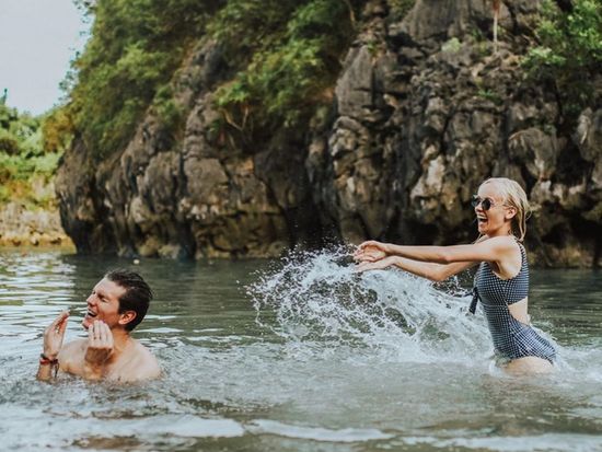 Swim on a secluded Trinh Nu beach