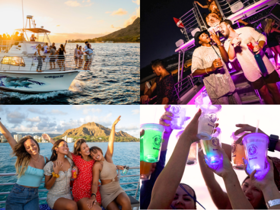 サンセットクルーズ　アリアⅡ号　夕日鑑賞の後はクラブクルーズに！DJライブ演奏とライティングで盛り上がる船上パーティー　1ドリンク付き＜ケワロ湾発＞