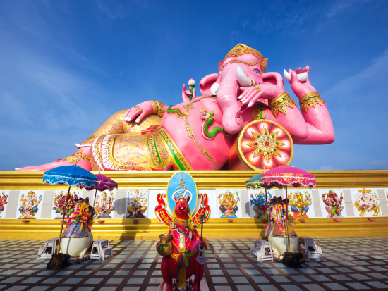 朝ゆったり出発！バンコクフォトジェニック寺院巡りツアー　ピンクのガネーシャ＋ワット・パクナム＜日本語ガイド＞