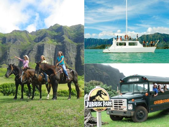 クアロア・ランチ　乗馬体験(1時間)　映画ロケ地巡り＋カネオヘ湾クルーズ付きで充実のクアロア満喫ツアー　ランチビュッフェ付き＜1日／送迎付きプランあり＞