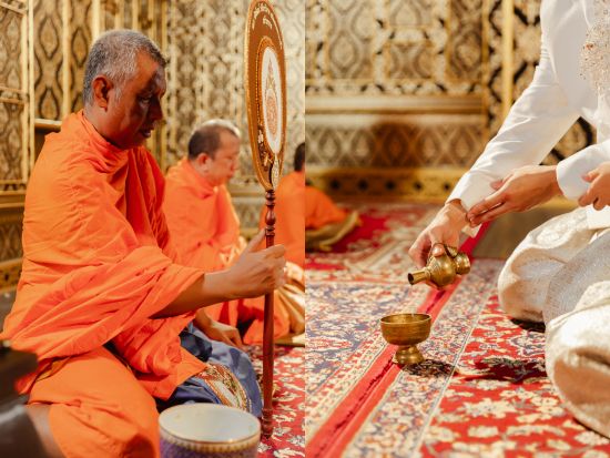伝統衣装を着てフォトウェディング バンコク最古の寺院僧侶がスタジオへ出張し短縮版タイの結婚式を体験！＜日本語アシスタント／半日＞