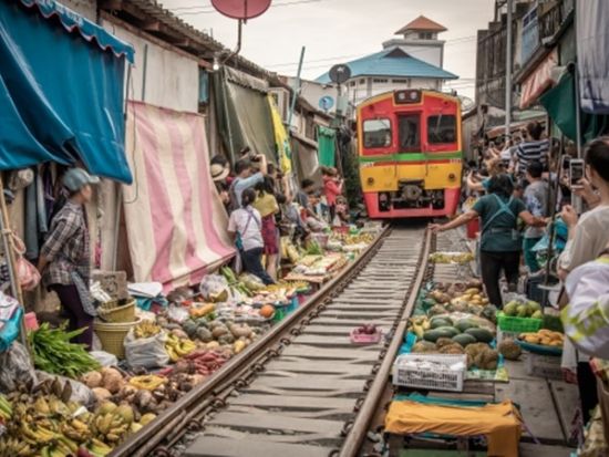 アユタヤ遺跡巡りとサンセット鑑賞＋メークロン線路市場＋ワットパクナム観光ツアー　メークロン乗車体験付き＜1日／昼食／日本語ガイド＞