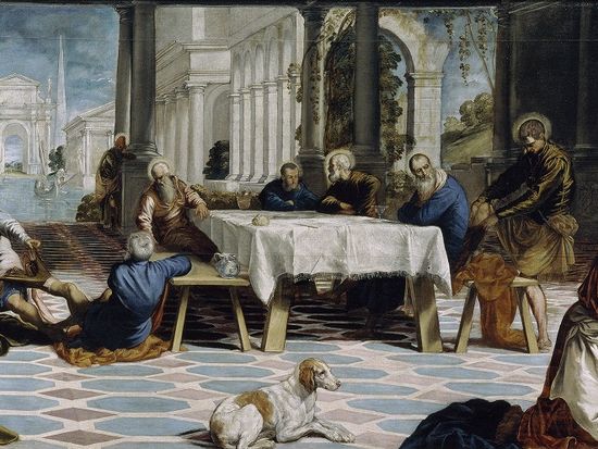 弟子の足を洗うキリスト（ティントレット）　El_Lavatorio_(Tintoretto)