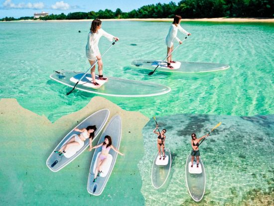 クリアSUP体験　透明のクリアボードで海の中を見ながらSUPを楽しもう♪ ドローンオプションあり！＜午前・午後／石垣島南部送迎可／石垣島＞by マーレ石垣島