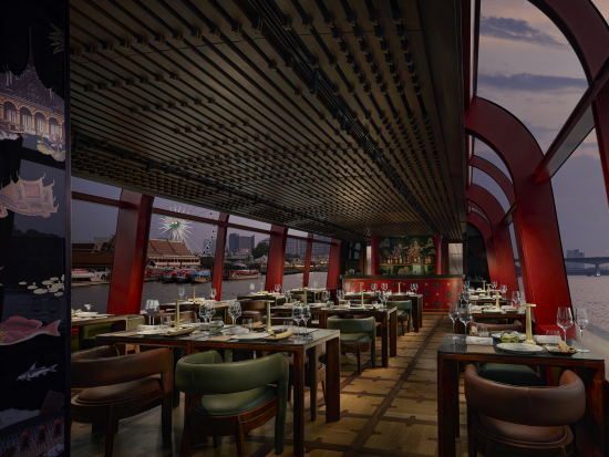 アプサラ号ディナークルーズ 5つ星ホテル「バンヤンツリー」運営 タイ宮廷料理の夕食と夜景鑑賞＜現地集合または往復送迎／コースディナー＞