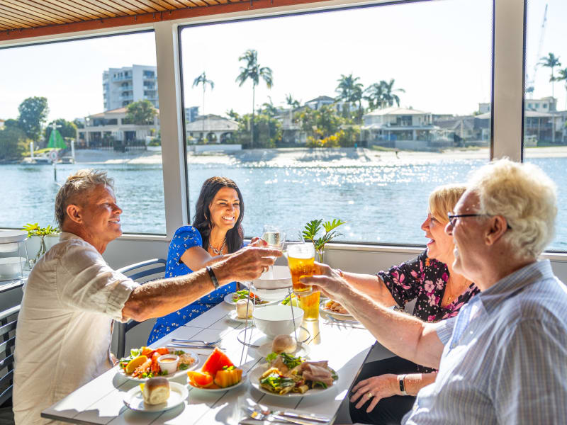 8. TheTourCollective_SeaWorldCruises_Gold Coast_Buffet Lunch_four guests dining inside the vessel_ TTC100601