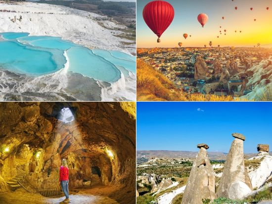 【混載】世界遺産パムッカレ＋カッパドキア 2泊3日ツアー 洞窟ホテル泊 気球付きプランあり＜2都市／日本語ガイド／国内航空券込／イスタンブール発＞