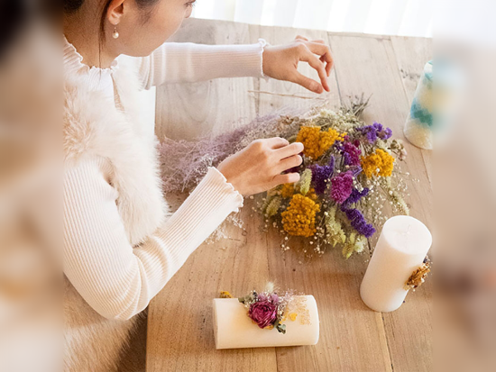 ブルーム（ボタニカル）キャンドル作り体験 日本橋で体験！ドライフラワーを使ったキャンドル作り　大切な人への特別なギフトに♪＜45分／英語対応OK／コレド日本橋＞