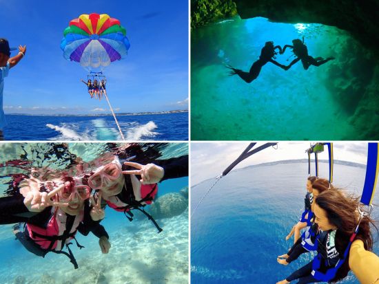 【毎日5組限定】ボートでGO！青の洞窟シュノーケリング＆絶景パラセーリング★EX絶景体験★自社専用ボート★水中写真★熱帯魚餌付け