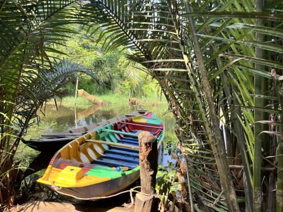 カヤック体験付きメコン川クルーズツアー　ココナッツキャンディ工房などミトー定番観光＆バインセオ料理体験＜1日／往復送迎／日本語ガイド／象耳魚の昼食＞