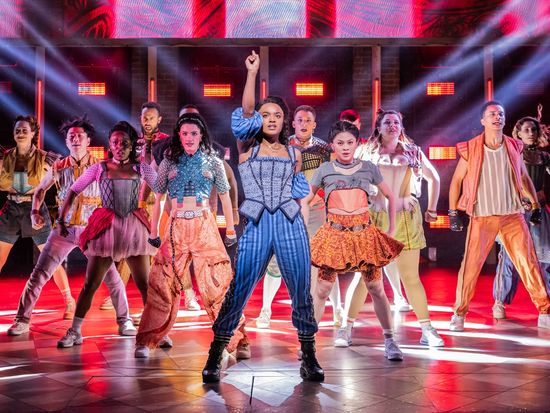 Maya Boyd and the company of & JULIET on Broadway photo credit Evan Zimmerman for MurphyMade