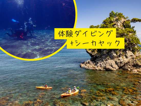 佐渡島 体験ダイビング＆シーカヤックツアー 虫崎海の美しい景色と海中世界を満喫！＜7時間／2～4名＞