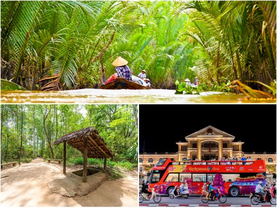 メコン川クルーズ＋クチトンネル＋ルーフトップバスで巡るホーチミン市内観光ツアー　ホアトゥック夕食付きプランあり＜日本語ガイド／象耳魚の昼食＞