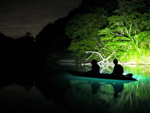 支笏湖ナイトカヤック　夜の支笏湖＆千歳川源流を探検！昼間とは異なるドキドキ感！山線鉄橋のライトアップも幻想的！＜4～11月＞byオーシャンデイズ