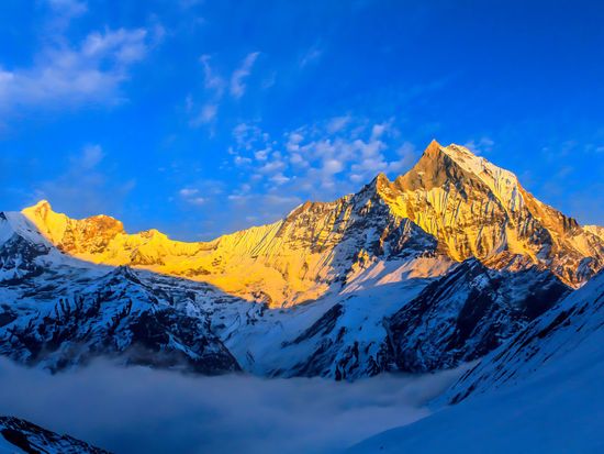 Starry sky over Machhepuchare and Annapurna Base Camp