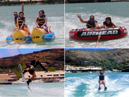 マリンスポーツパッケージ　2種類　バナナボートまたはバンパーチューブ＋水上スキーまたはウェイクボード＜ハワイカイ＞