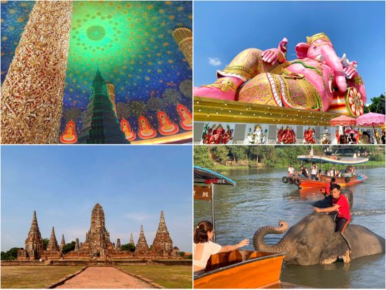 アユタヤ遺跡＋フォトジェニック＋象との触れ合い観光ツアー　 ピンクのガネーシャ＋ワットパクナム＋遺跡サンセット鑑賞＜1日／日本語ガイド／昼食＞