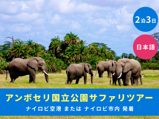 【ナイロビ発着 2泊3日】アンボセリ国立公園サファリツアー ゲームドライブ3回＜日本語／混載／空港または市内発着＞