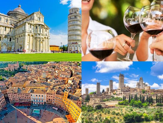 ピサ＋シエナ＋サンジミニャーノ3都市観光1日ツアー　ランチ＆ワイン試飲付＜英語／フィレンツェ発＞