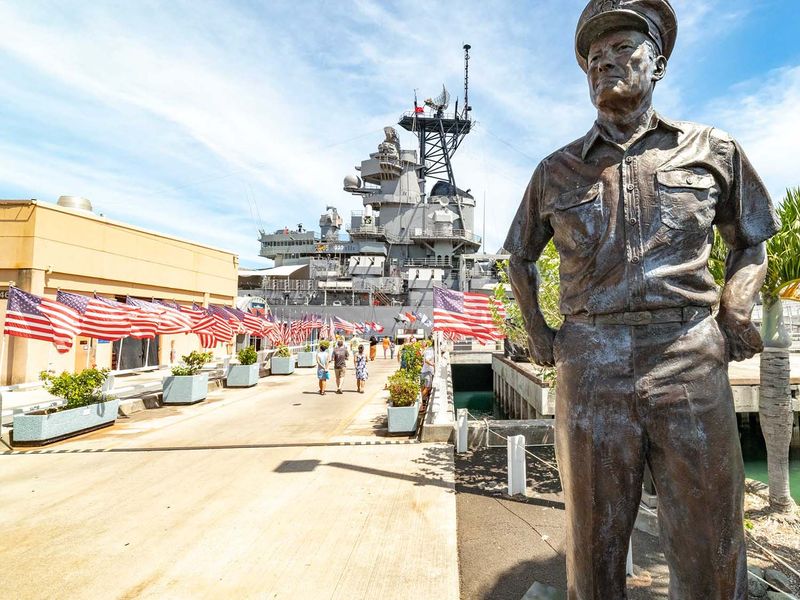 Nimitz Statue USS Missouri Entrance Pearl Harbor Oahu