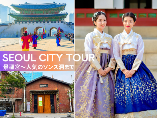 【貸切車ホテルお迎え】ソウル1日観光＆韓服体験 景福宮＋守門将交代式＋北村韓屋村＋広蔵市場＋午後は聖水orザ現代ソウル 空港送迎オプション有＜8時間／最大6名＞