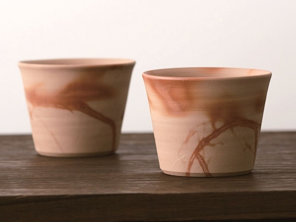 _86_H197-005_備前焼　ひだすきペアカップ