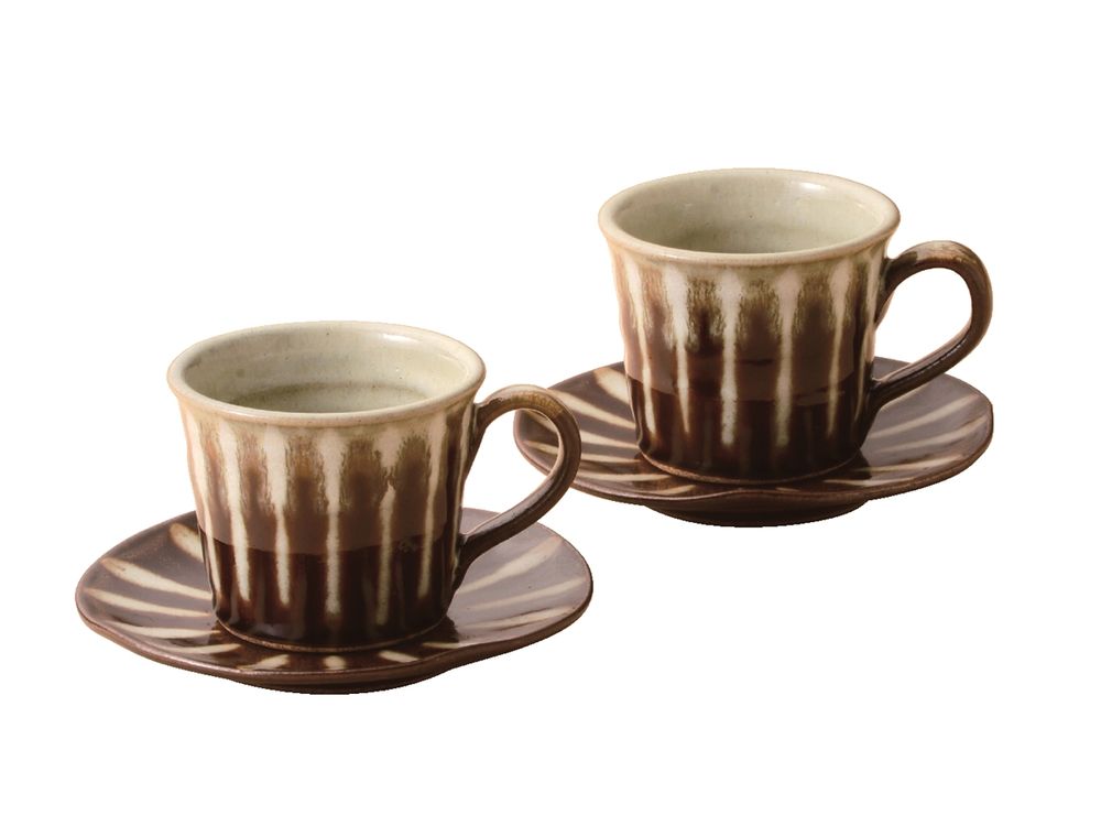 93_M191-003_益子焼_アメ釉ペアコーヒー碗皿