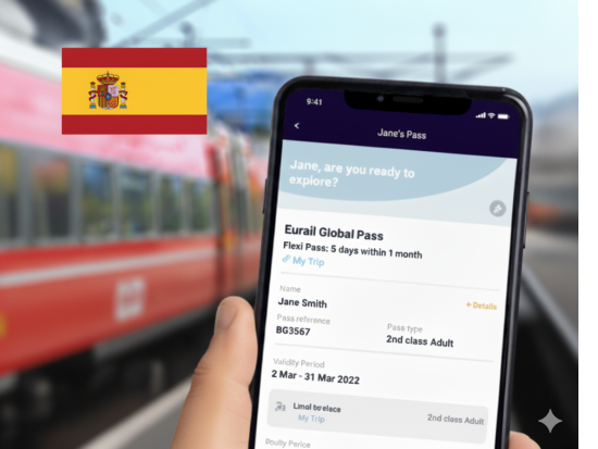 ユーレイル・スペイン　モバイルパス（フレキシタイプ）　スペイン国内の鉄道が乗り放題