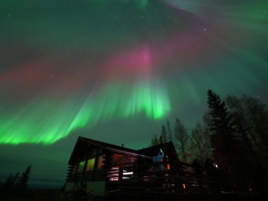 フェアバンクス オーロラ鑑賞ツアー　暖かいロッジでゆったり出現待ち！頭上に広がる光のカーテンに感動＜8～4月／日本語ガイド／フェアバンクス発＞
