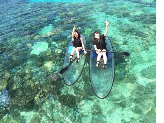 クリアSUP 透明ボードで楽しむ沖縄の海！初心者も安心のサポート付き 海の中をのぞきながら水上散歩体験＜1時間／写真サービス／本部町＞