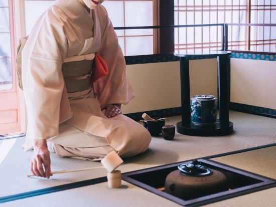 着物を着て茶道体験 in 祇園折鶴屋＜書道体験付きプランあり／京都市＞