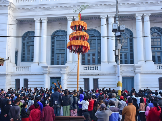 Holi-Festival-in-Nepal-Devotees-erect -the-Chir-a-bamboo-pole