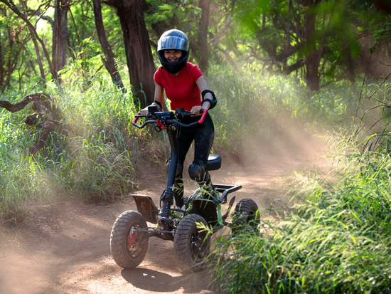Climb aboard a military-grade EzRider Stand-Up All-Terrain-Vehicle at Coral Crater Adventure Park