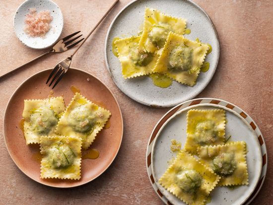 AUTUMN- Easy perch and prawn ravioli with warrigal greens and lemon myrtle sauce