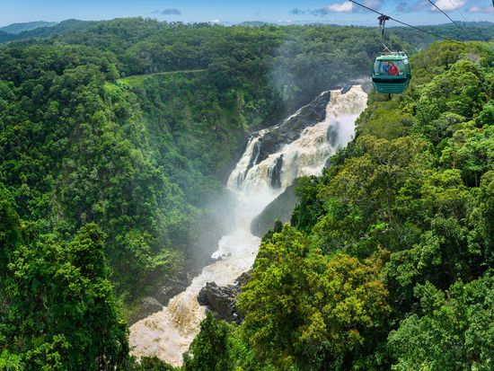 Barron Falls in flood with gondola