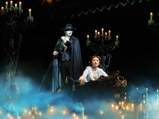 Dean Chisnall as The Phantom and Lily Kerhoas as Chistine. Photo by Johan Persson.