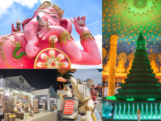 午後発！バンコクフォトジェニック半日観光ツアー ピンクのガネーシャ＋ワットパクナム＋ナイトマーケット＜当日予約OK／午後／日本語ガイド＞