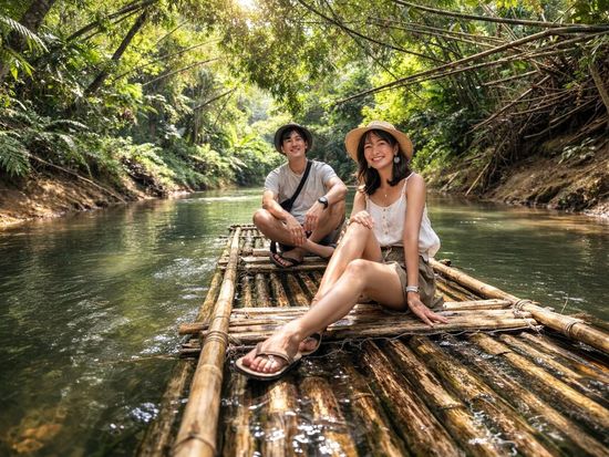 Hop on a bamboo raft with a local boatman.