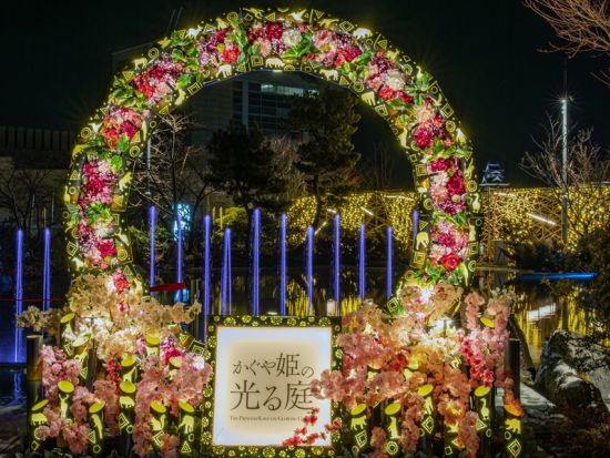 かぐや姫の光る庭 月に咲く光の桜 月夜に広がる幻想竹あかり体験＜夜／サクラマチガーデン＞