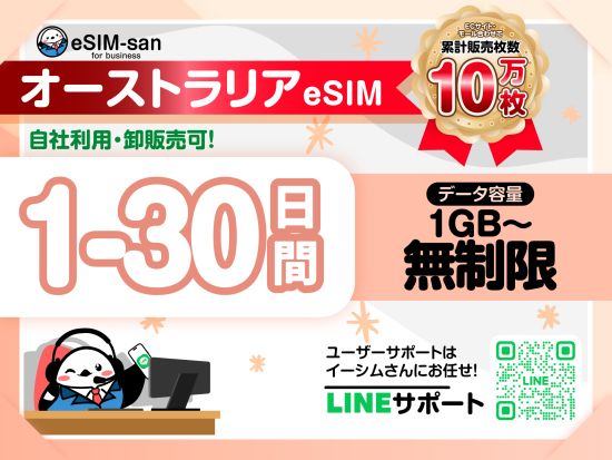 eSIMサービス　オーストラリア対応 ＜1日1GB～無制限／最大30日間／日本語LINEサポート利用可＞